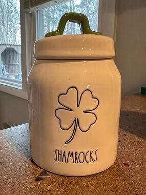 Rae Dunn Shamrocks Ceramic Canister